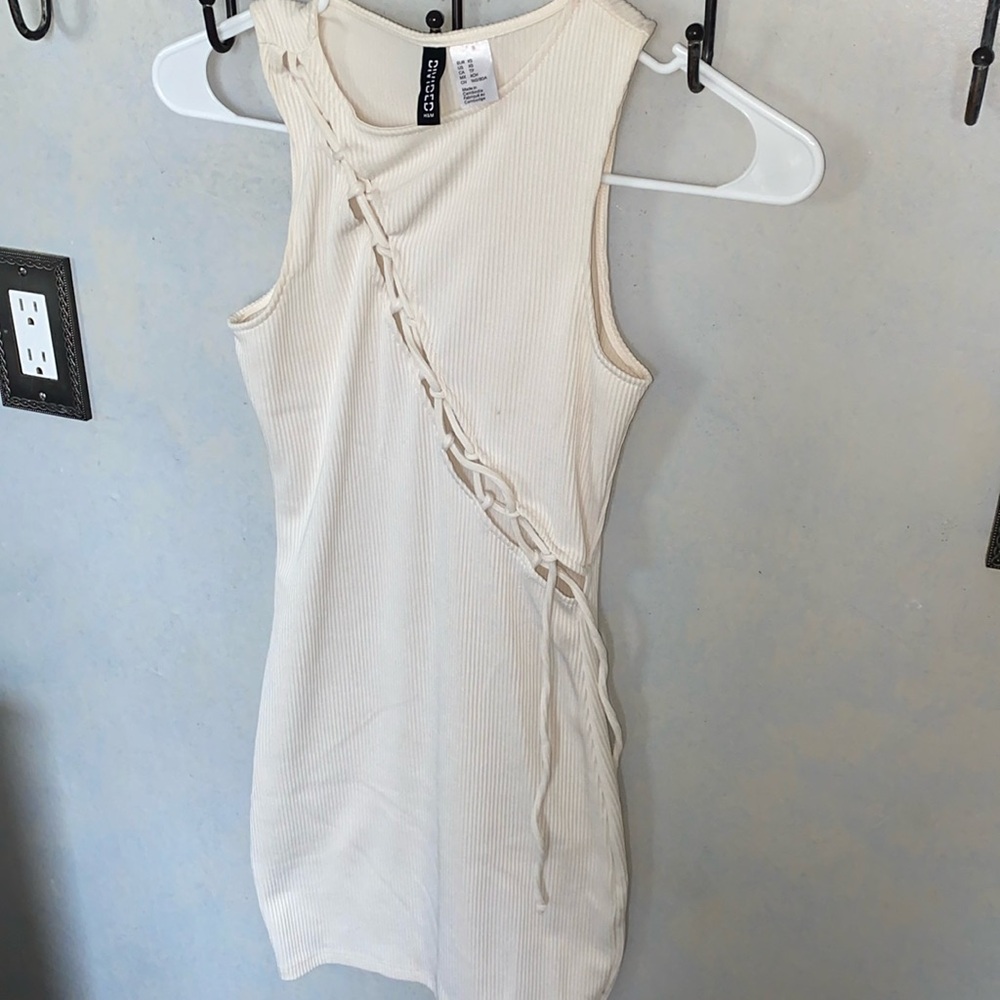 cream H&M mini bodycon dress